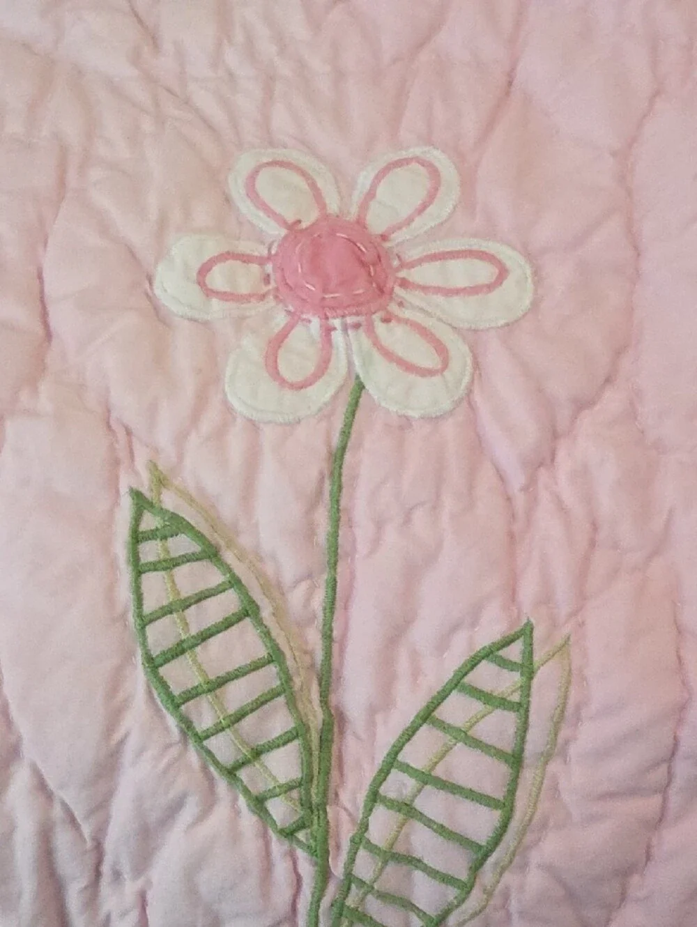 Pottery Barn Kids Daisy Garden Pink Blues Floral Appliqué Embroidered Quilt Twin